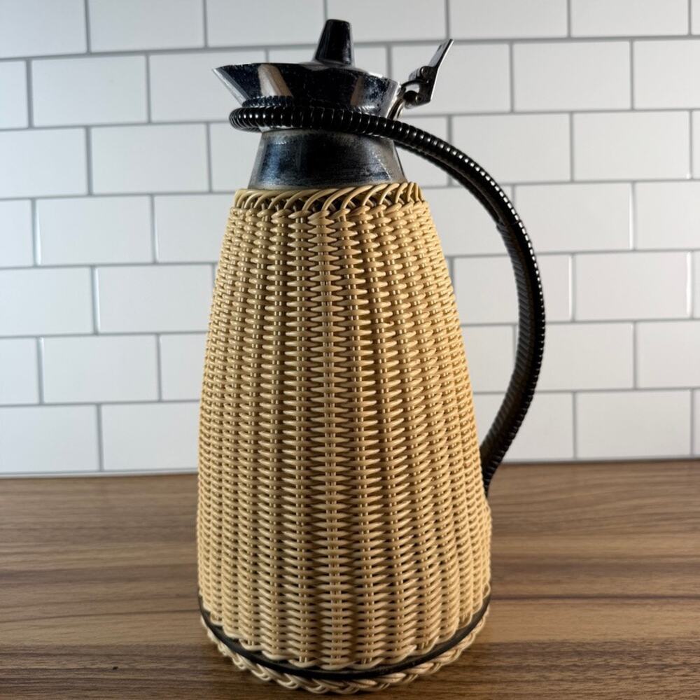 Vintage Alfi Wicker Rattan Thermal Carafe - Mid Century Modern German